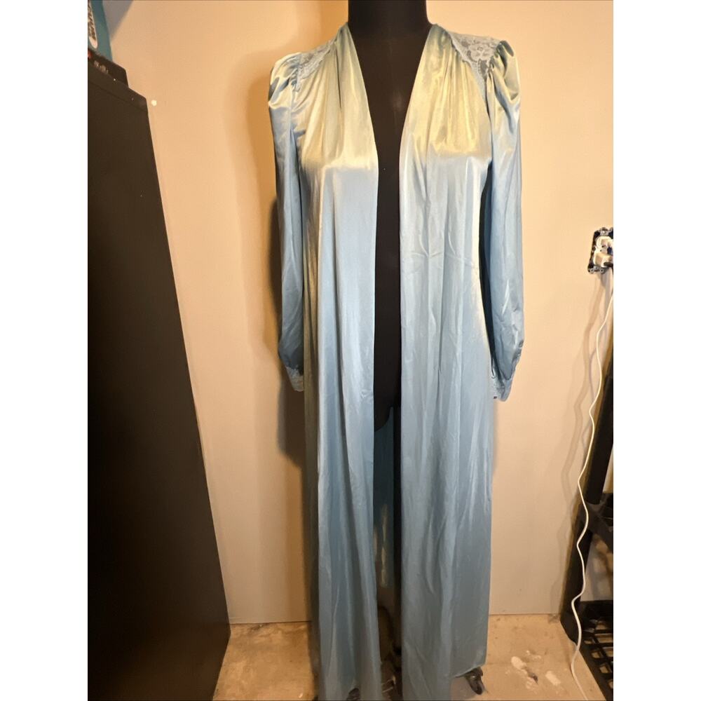 Olga Light Teal Robe Full Length Belt Medium Lace Detail